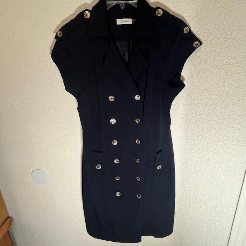 Calvin Klein Black Military Style Double Breasted Shirt Dress- Size 6 Classic